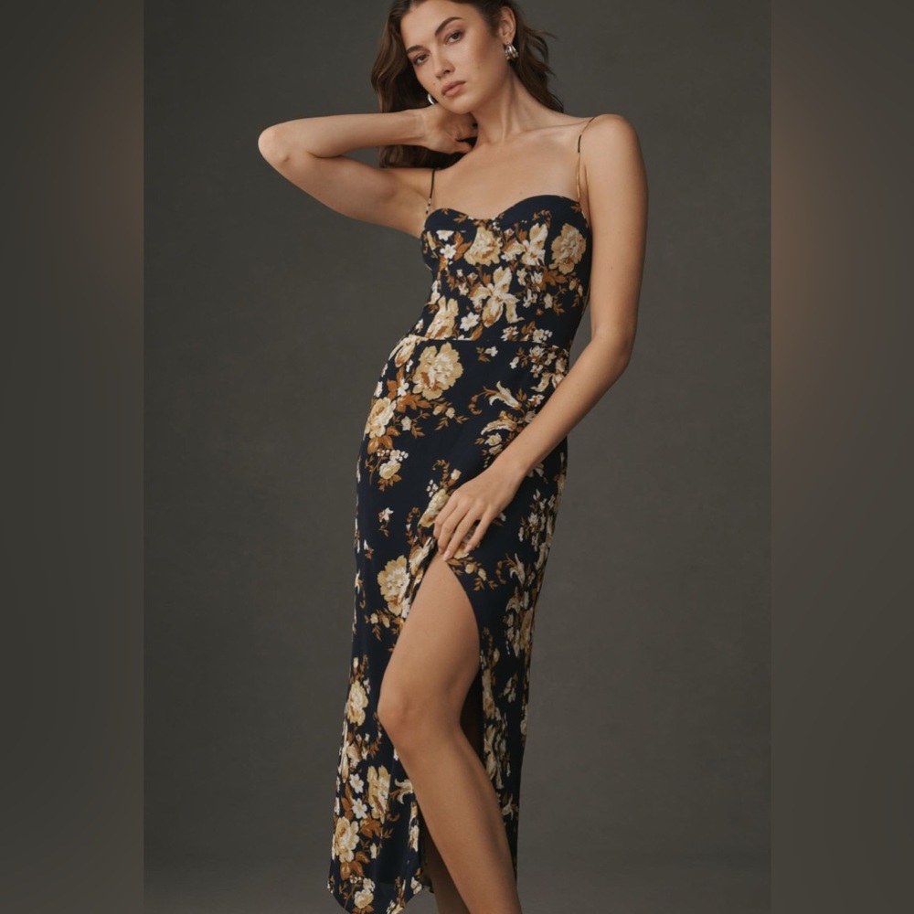 Reformation Kourtney Floral Midi Dress - Black and Gold